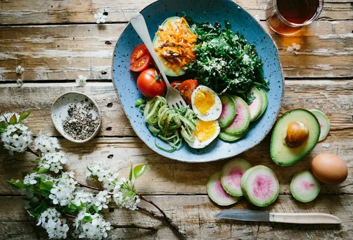 A colorful spread of fresh, fiber-rich vegetables and whole foods